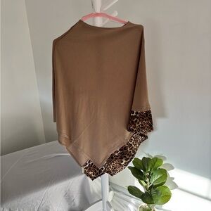 Tan Women's Caped Shawl with leopard print detailing